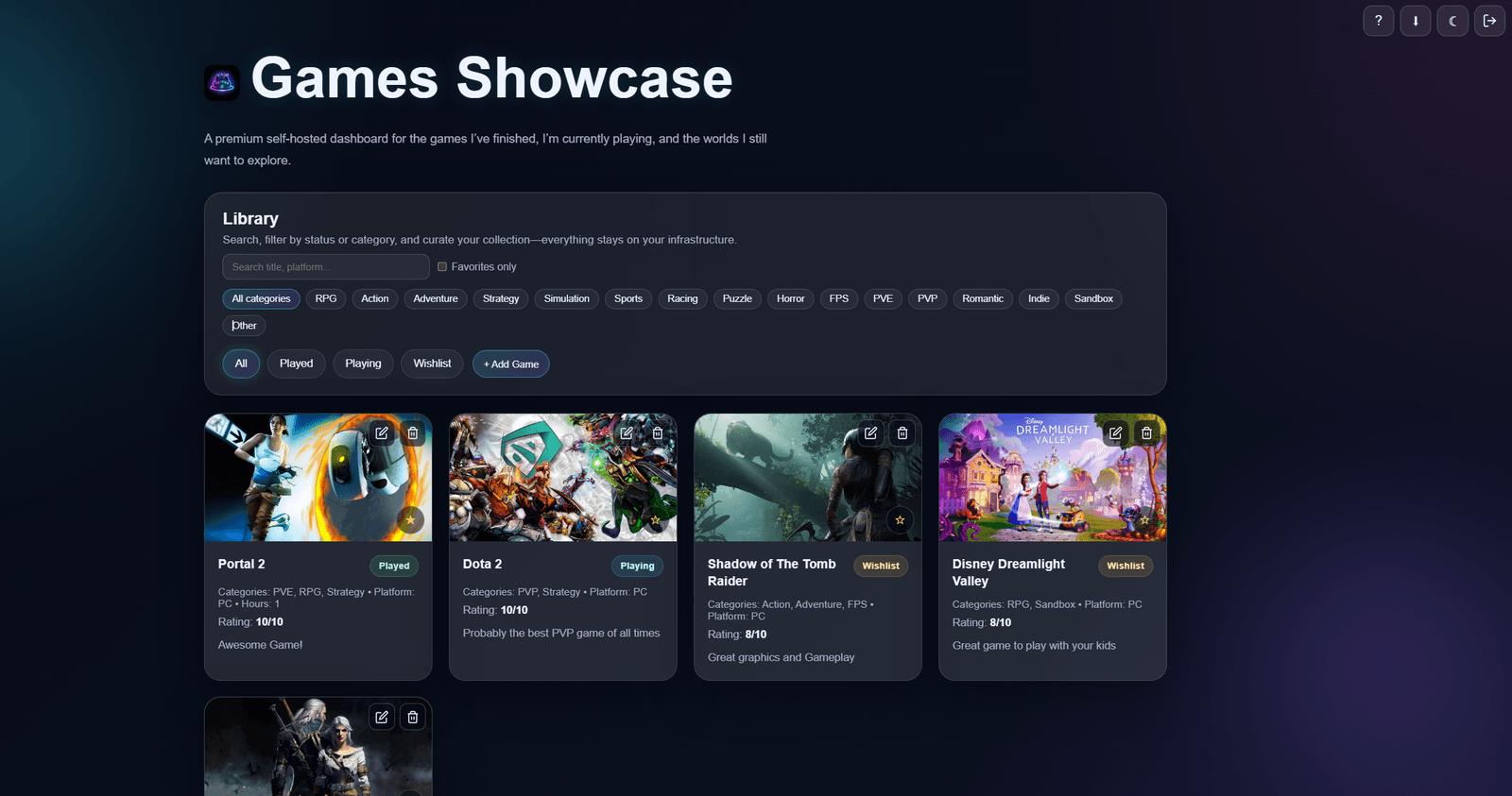 Dark theme — main library